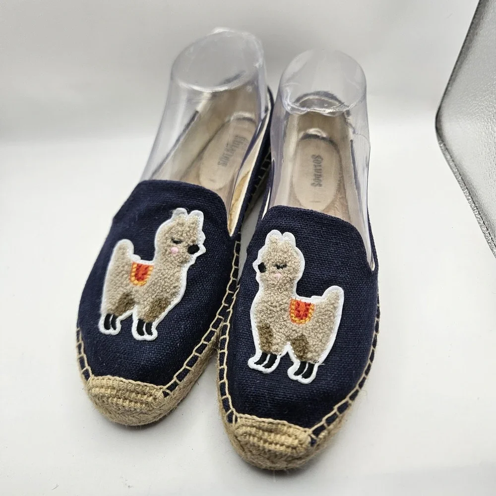 Soludos Womens Llama Espadrille Flats Animal Quirky Summer Vacation Nerdy Sz 7.5